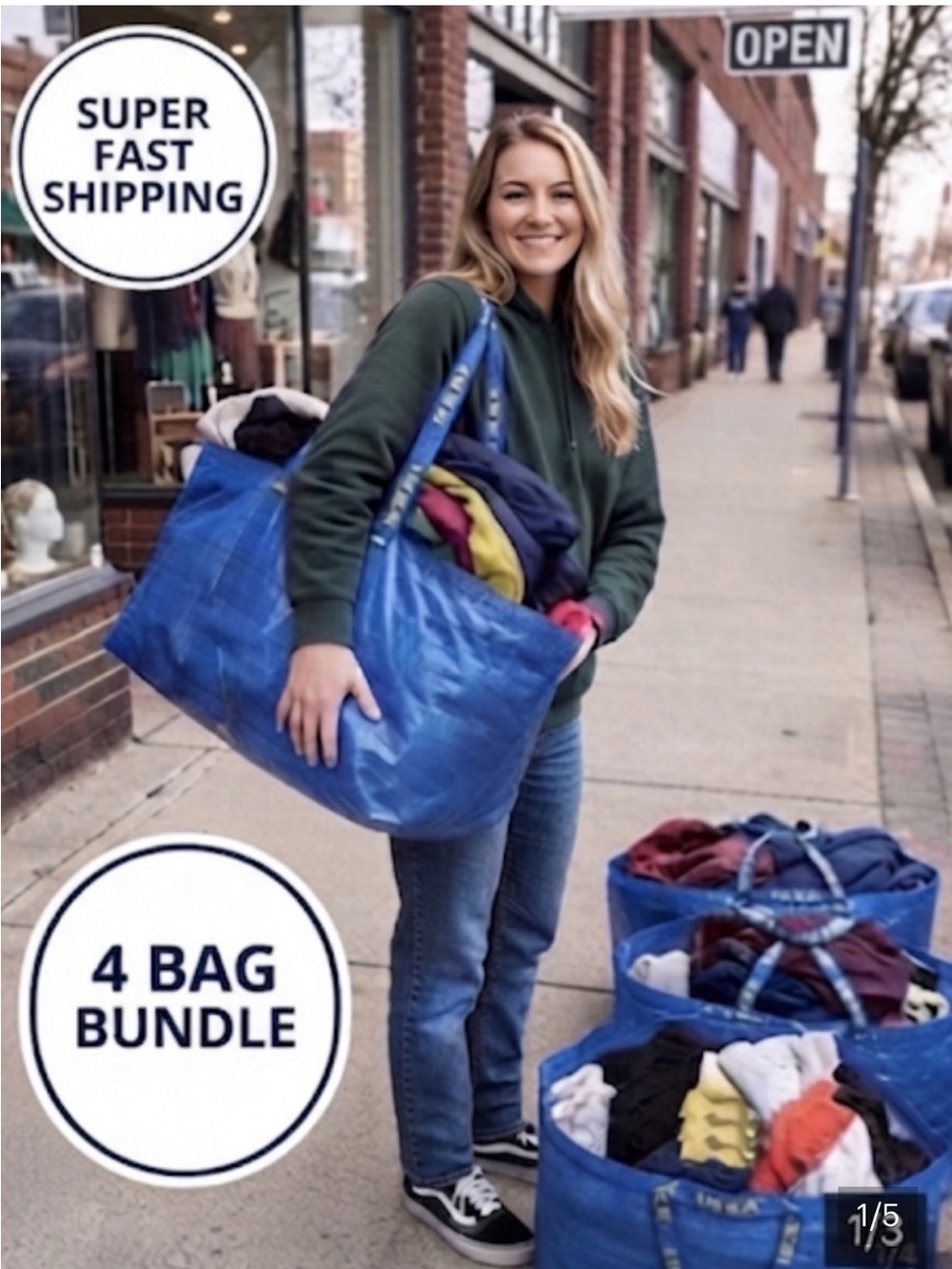 IKEA frakta reusable huge blue bags, four bags included